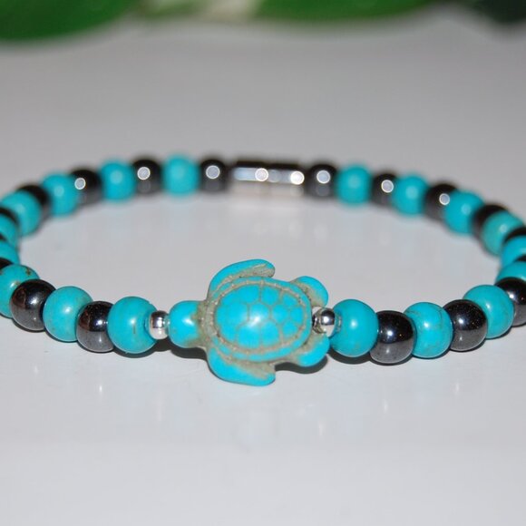 Turtle Bracelet,6mm Turquoise and Magnetic Beads,Magnetic Closure - Picture 1 of 2